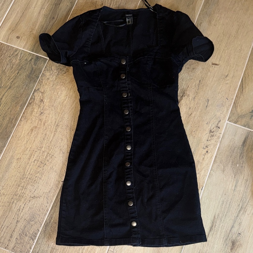 Forever 21 Black Mini Dress with Button Detail